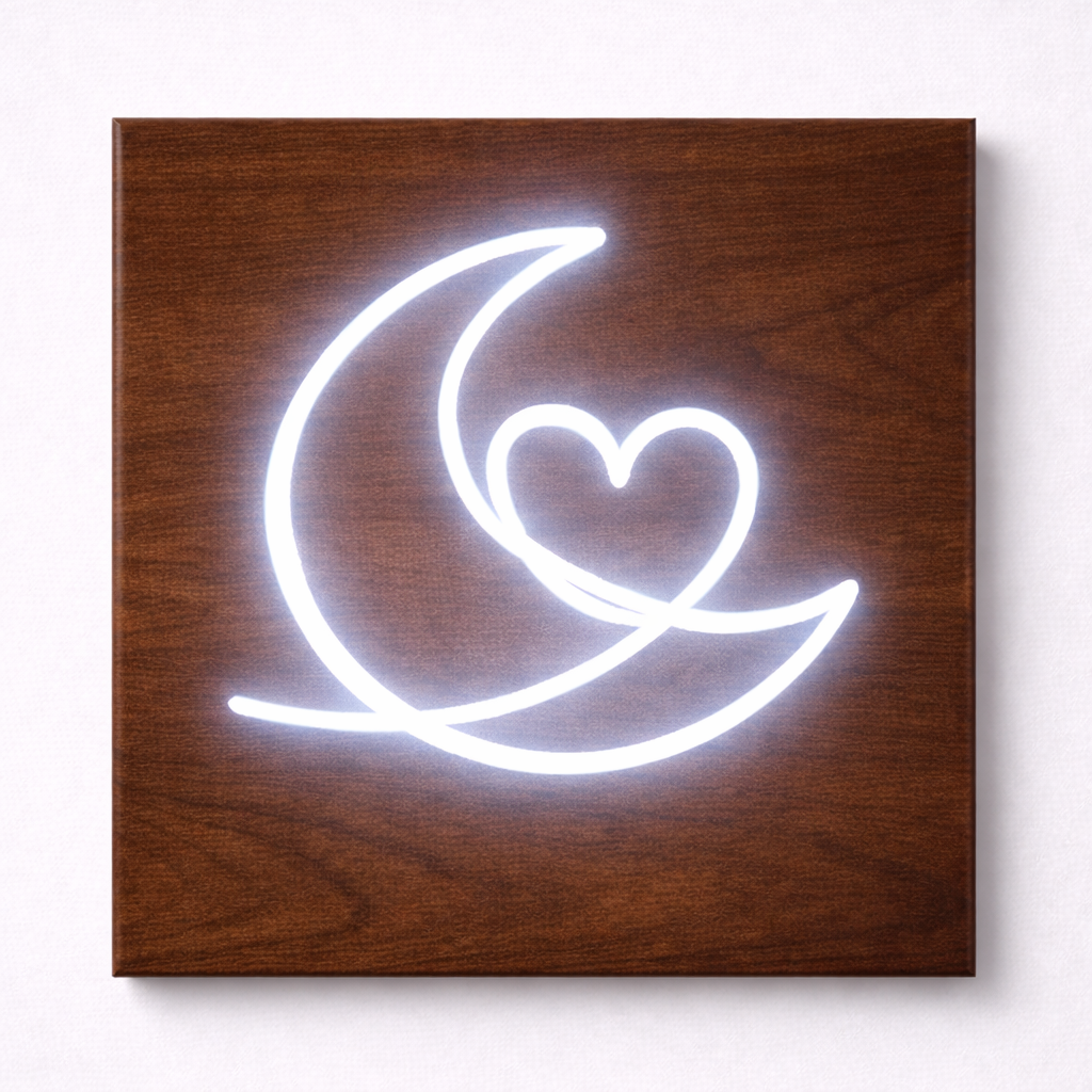 Moon & Heart LED Flex Wall Art | Custom Neon Sign