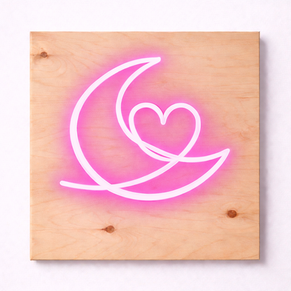 Moon & Heart LED Flex Wall Art | Custom Neon Sign