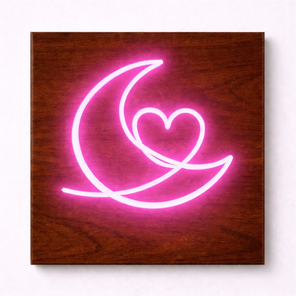 Moon & Heart LED Flex Wall Art | Custom Neon Sign