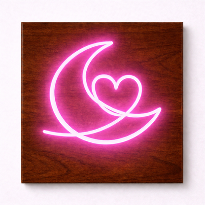 Moon & Heart LED Flex Wall Art | Custom Neon Sign