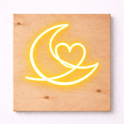 Moon & Heart LED Flex Wall Art | Custom Neon Sign
