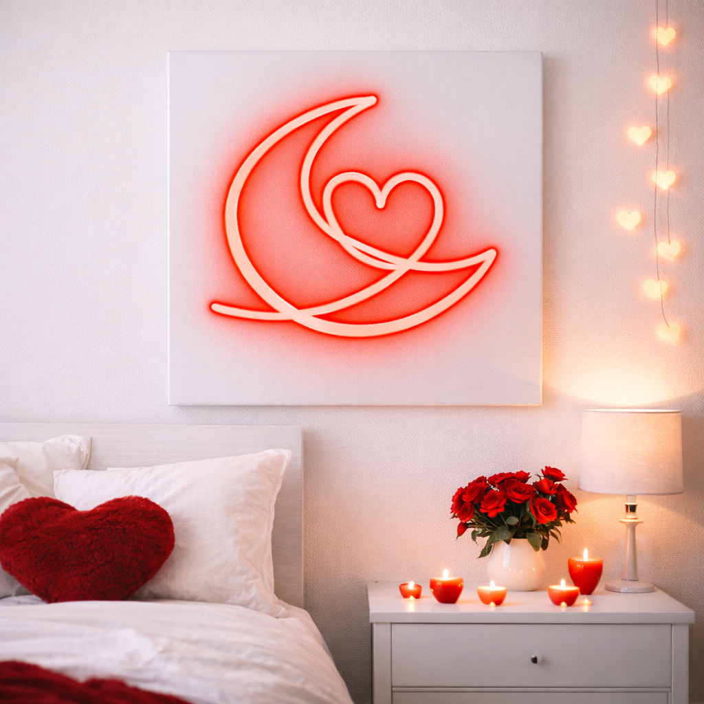 Moon & Heart LED Flex Wall Art | Limited Edition Romantic Light
