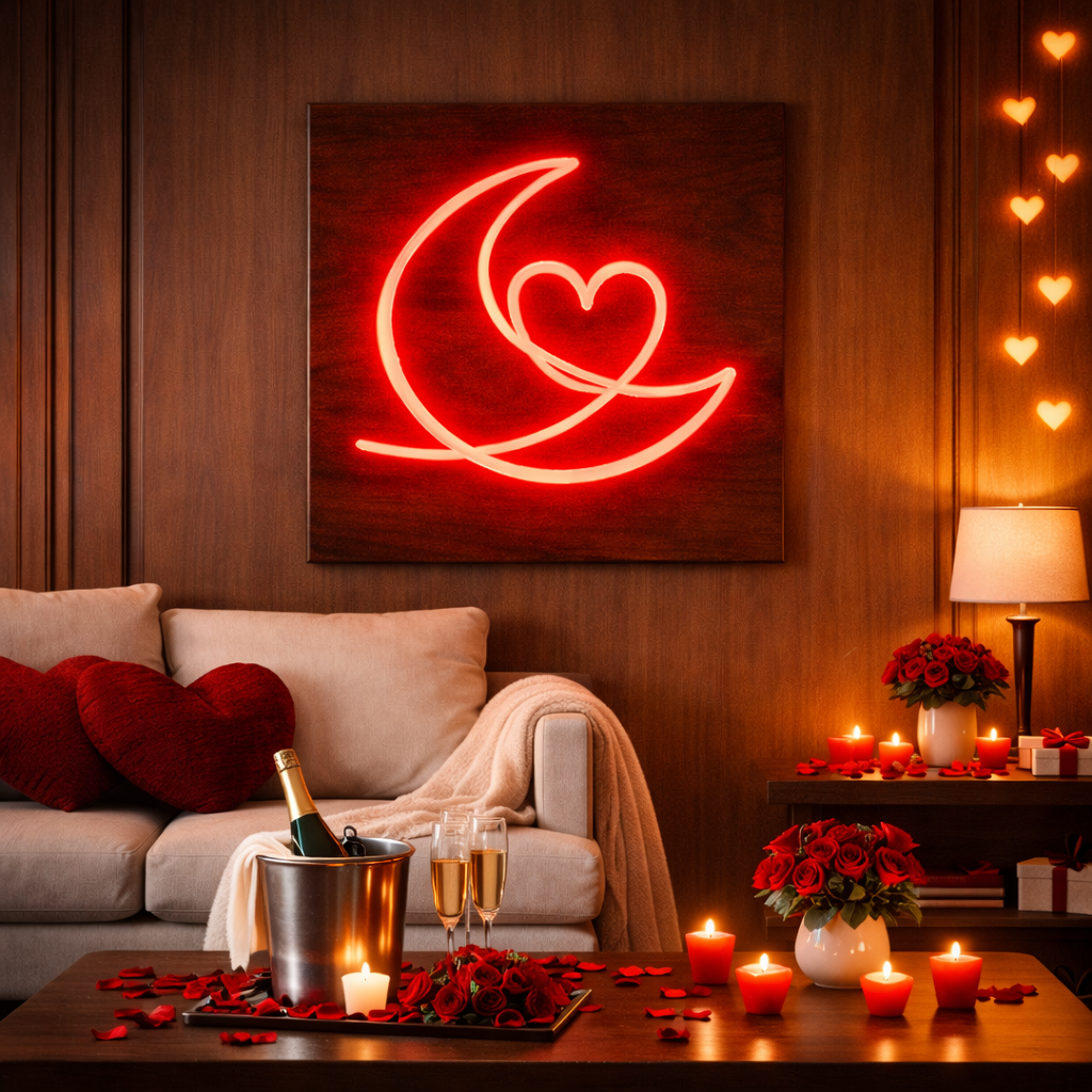 Moon & Heart LED Flex Wall Art | Limited Edition Romantic Light