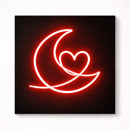 Moon & Heart LED Flex Wall Art | Custom Neon Sign