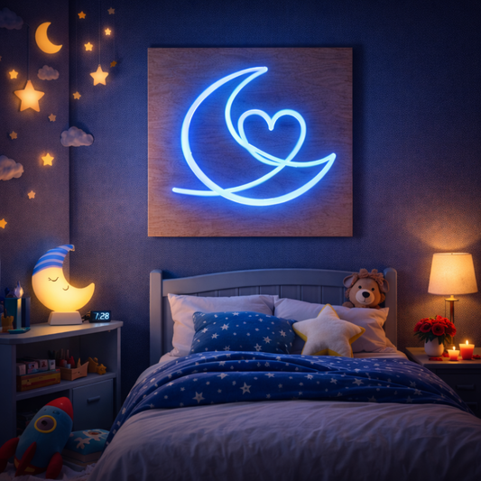 Moon & Heart LED Flex Wall Art | Custom Neon Sign