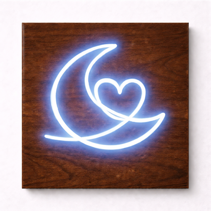Moon & Heart LED Flex Wall Art | Custom Neon Sign