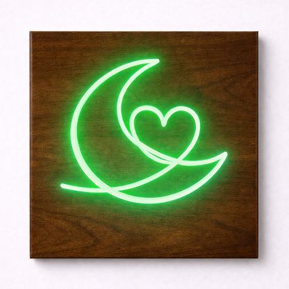 Moon & Heart LED Flex Wall Art | Custom Neon Sign