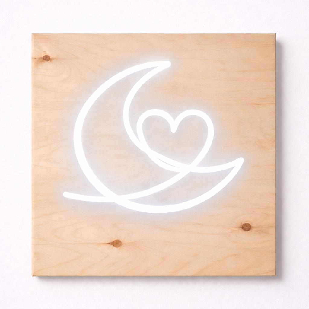 Moon & Heart LED Flex Wall Art | Custom Neon Sign