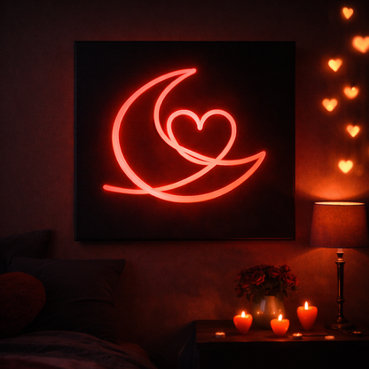 Moon & Heart LED Flex Wall Art | Limited Edition Romantic Light