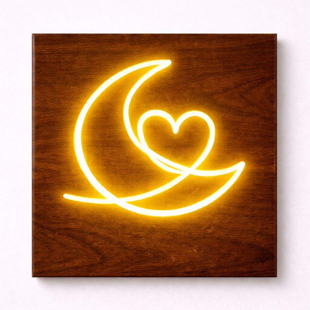 Moon & Heart LED Flex Wall Art | Custom Neon Sign