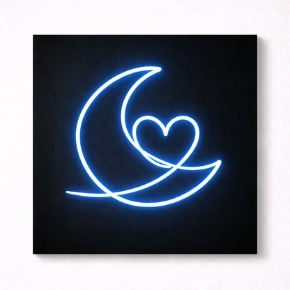 Moon & Heart LED Flex Wall Art | Custom Neon Sign